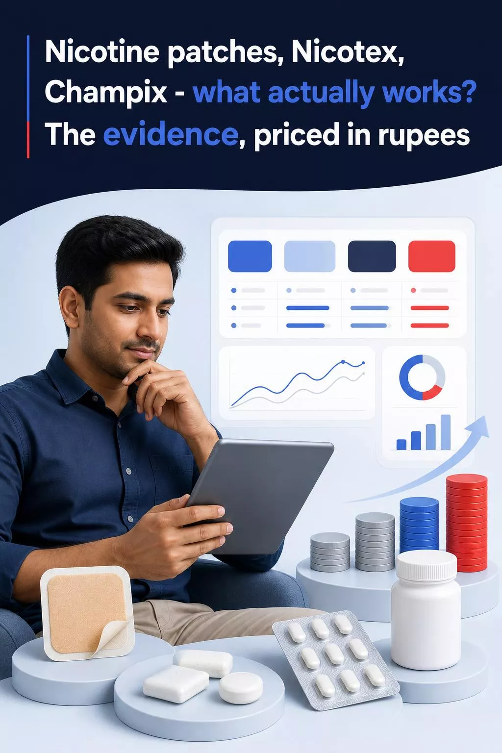Nicotine patches, Nicotex, Champix- what actually works? The evidence, priced in rupees